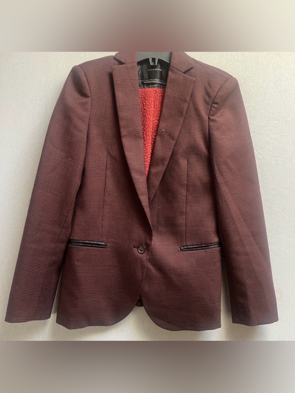 Maison Scotch Scotch & Soda Maroon Plaid Tailored Fit Blazer Jacket Small
